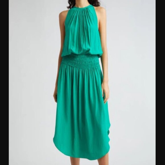 Ramy Brook Audrey Smocked Midi Dress in Sea Green Size Medium NWT - Picture 1 of 4